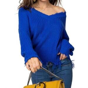 NEW MAINSTRIP frayed zig zag sweater in royal